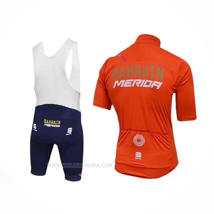 2018 Ropa Ciclismo Bahrain Merida Naranja Mangas Corta y Culotte Corto